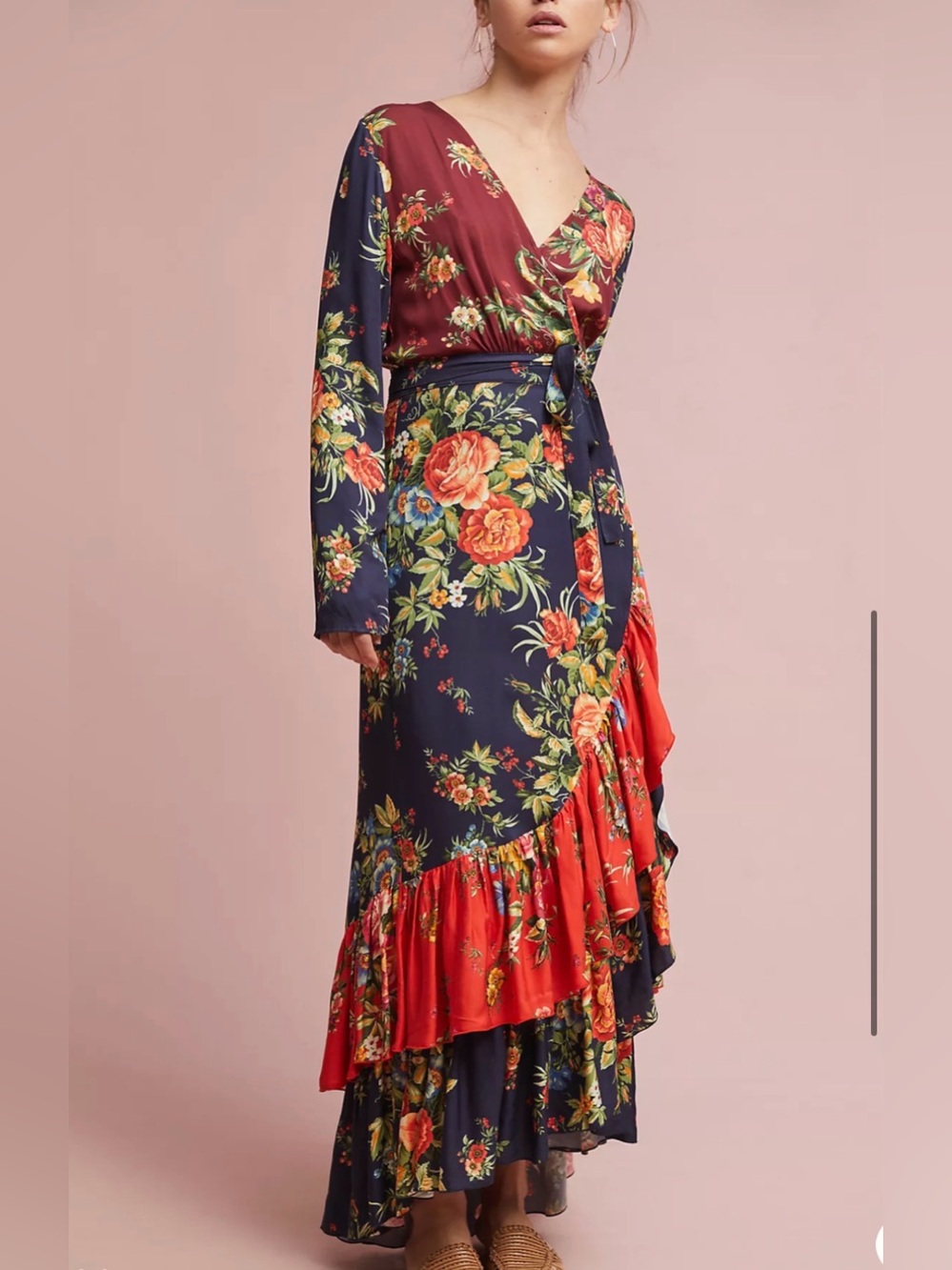 FARM Rio Audrey Wrap Dress XXS Petite Floral Ruffle Maxi Anthropologie